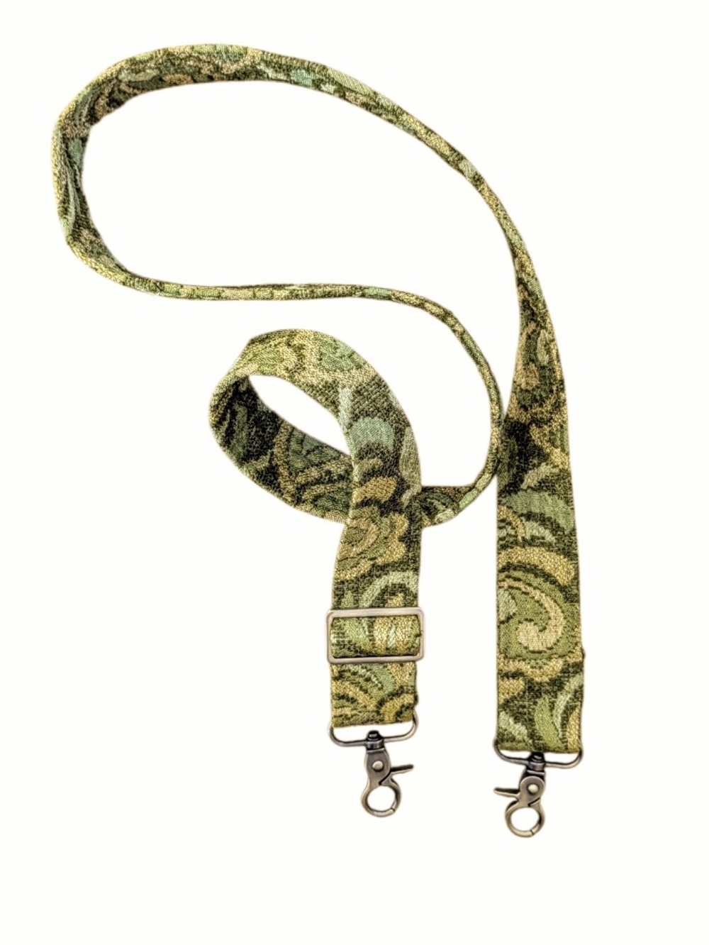 Handmade Green Floral Brocade Adjustable Bag STRAP– 48" Max Length - Picture 5 of 5
